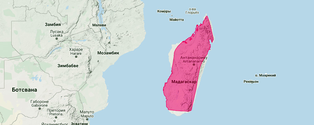 Листонос Коммерсона (Hipposideros commersonii) Ареал обитания на карте