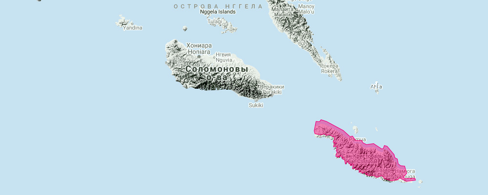 Makira Leaf Nosed Bat (Hipposideros demissus) Ареал обитания на карте