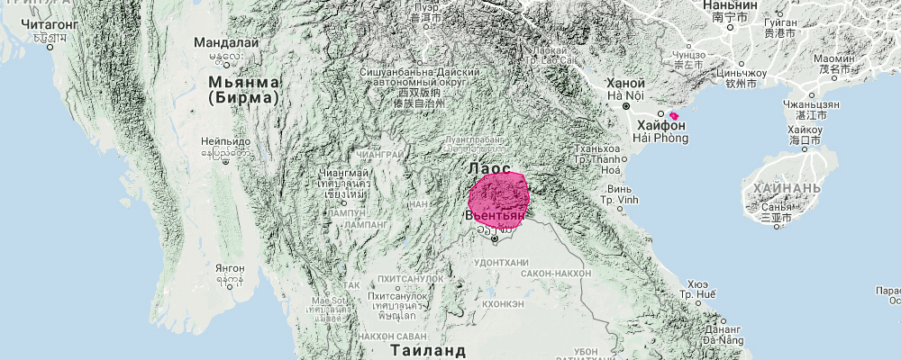 Phou Khao Khouay Leaf Nosed Bat (Hipposideros khaokhouayensis) Ареал обитания на карте
