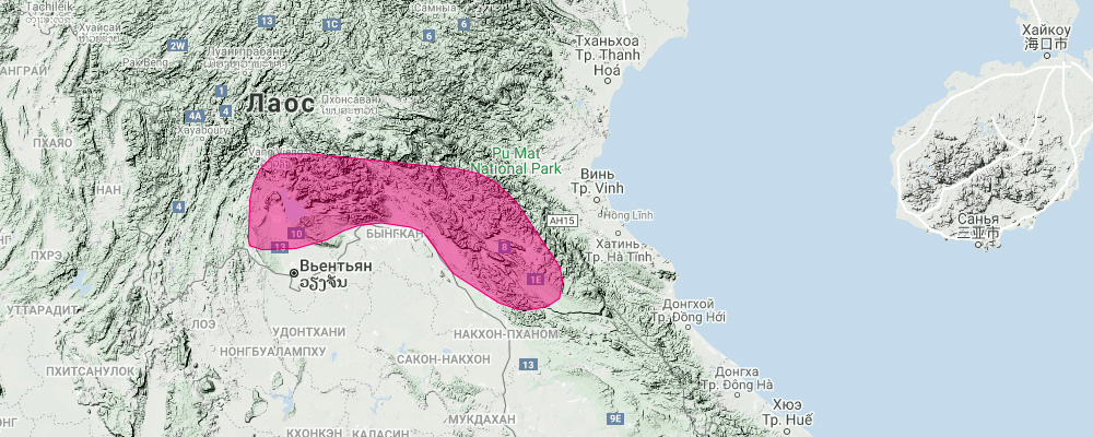 Laotian Leaf Nosed Bat (Hipposideros rotalis) Ареал обитания на карте