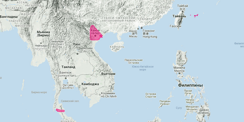 Рюкюйский листонос (Hipposideros turpis) Ареал обитания на карте