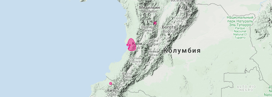 Cadena's Long-tongued Bat (Hsunycteris cadenai) Ареал обитания на карте