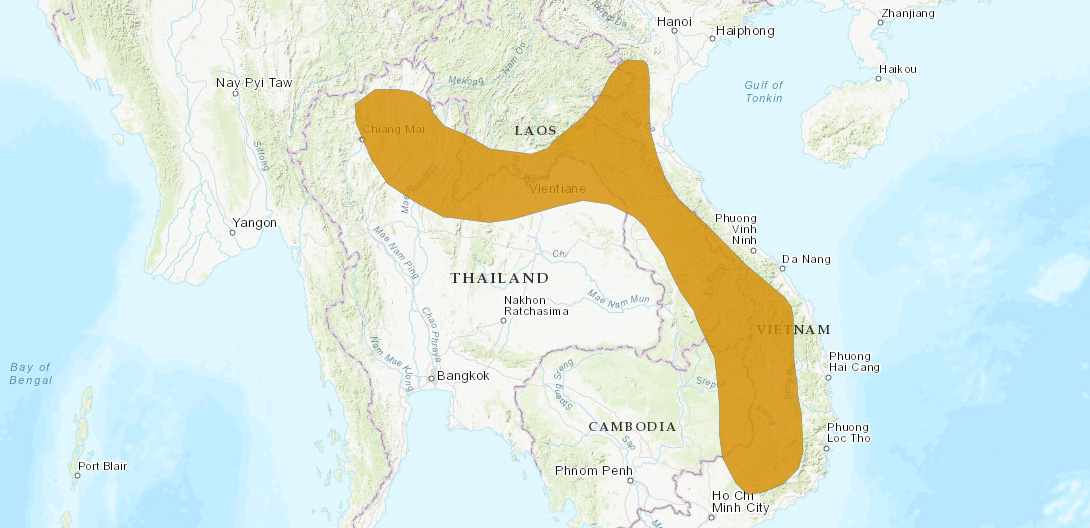 Indochinese Woolly Bat (Kerivoula dongduongana) Ареал обитания на карте