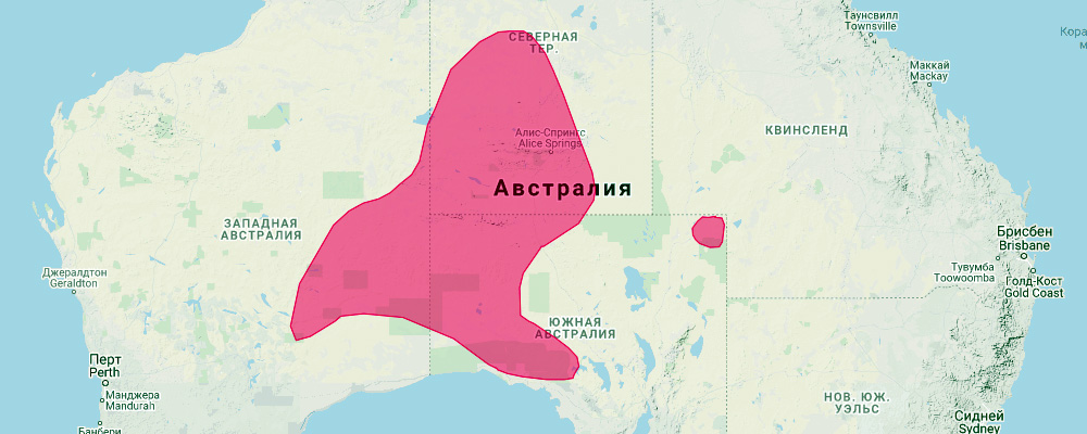 Сумчатый крот (Notoryctes typhlops) Ареал обитания на карте