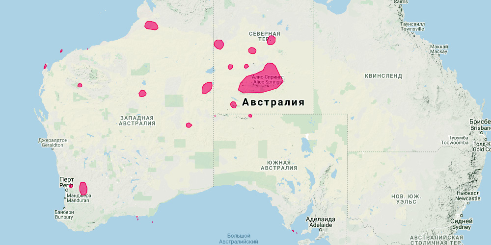 Черноногий скальный валлаби (Petrogale lateralis) Ареал обитания на карте