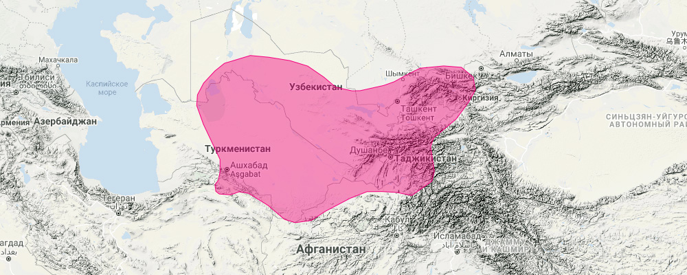 Бухарский подковонос (Rhinolophus bocharicus) Ареал обитания на карте