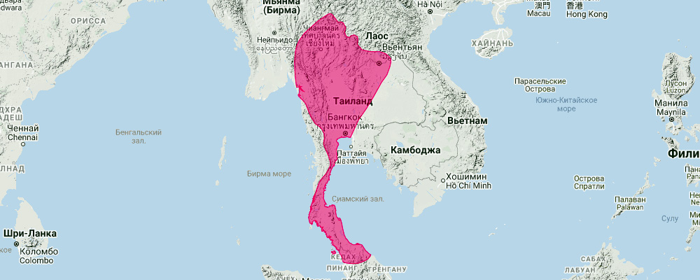 Бирманский подковонос (Rhinolophus coelophyllus) Ареал обитания на карте