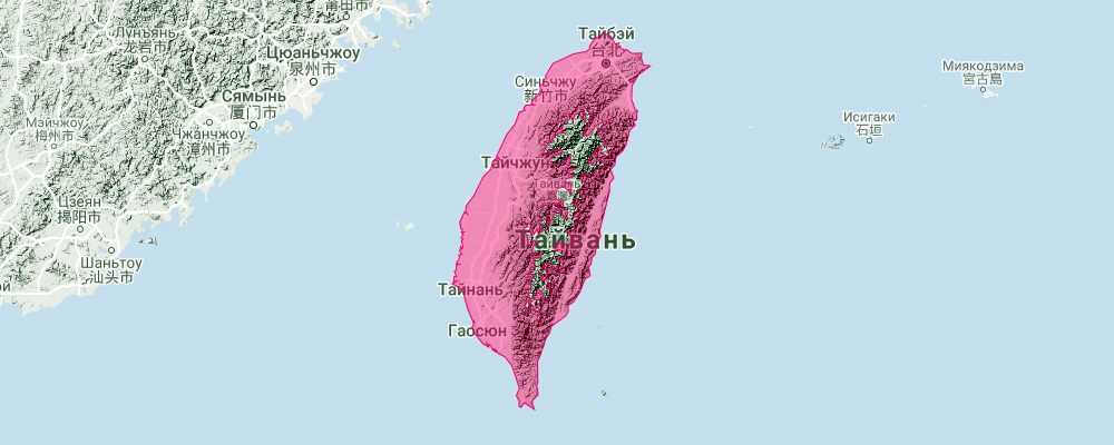 Formosan Woolly Horseshoe Bat (Rhinolophus formosae) Ареал обитания на карте