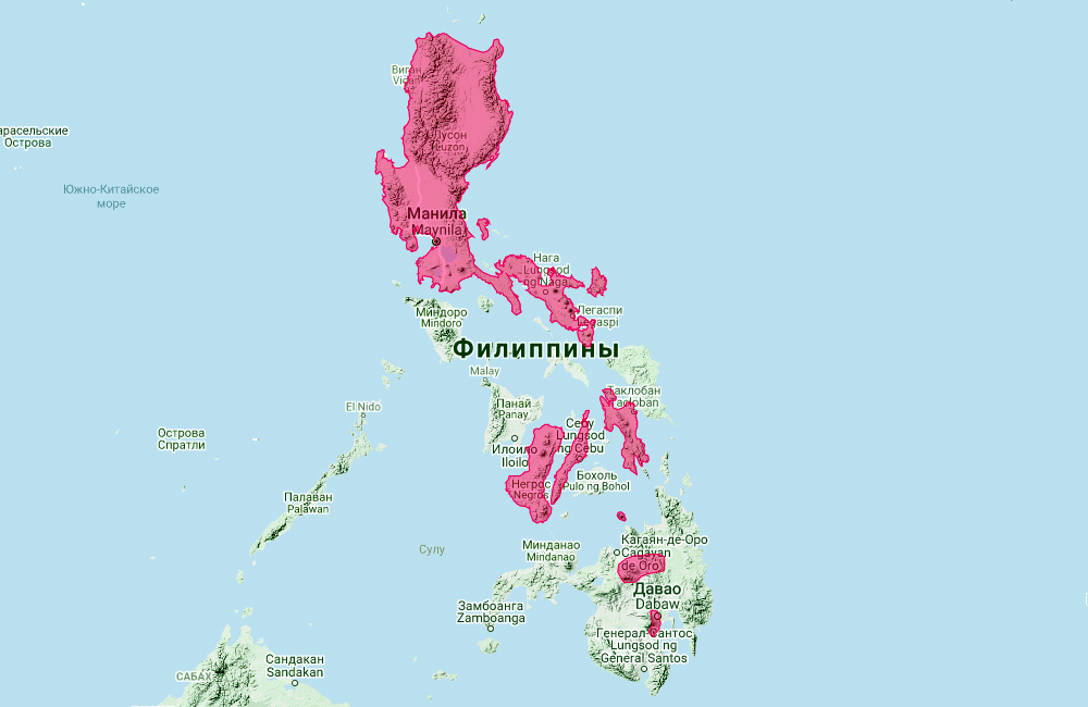 Слабый подковонос (Rhinolophus inops) Ареал обитания на карте