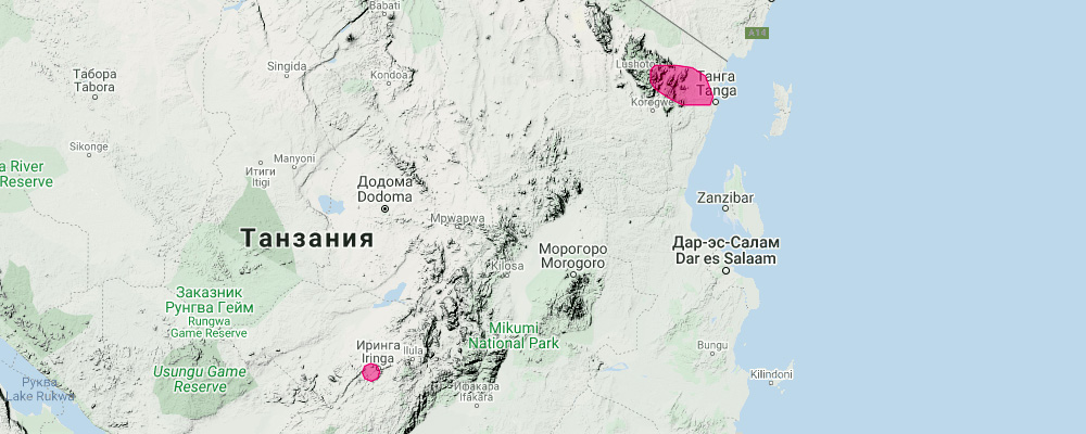 Maendeleo Horseshoe Bat (Rhinolophus maendeleo) Ареал обитания на карте