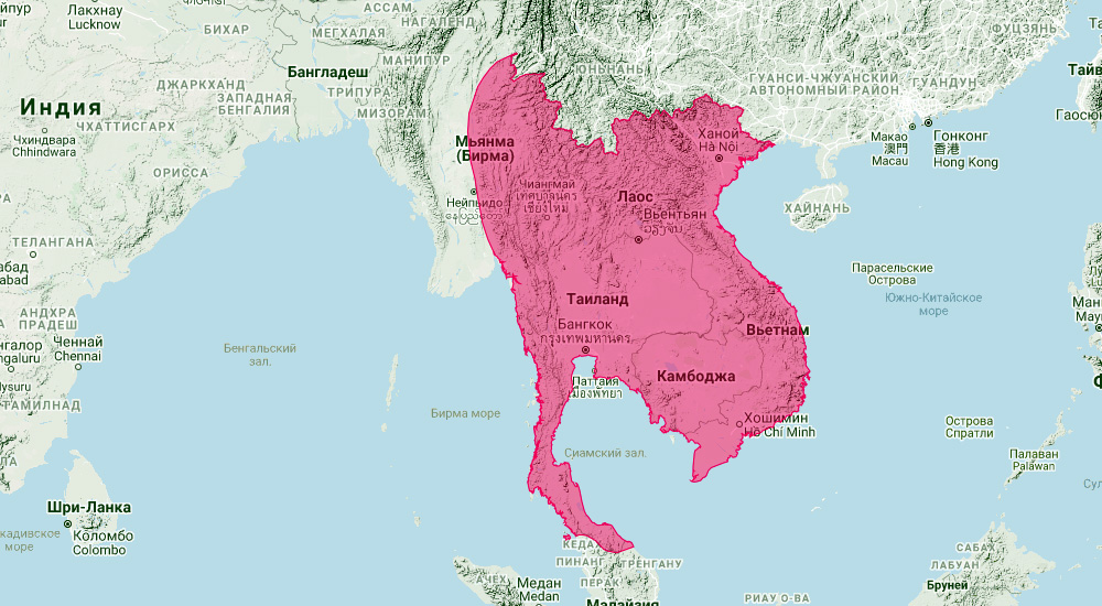 Малайский подковонос (Rhinolophus malayanus) Ареал обитания на карте