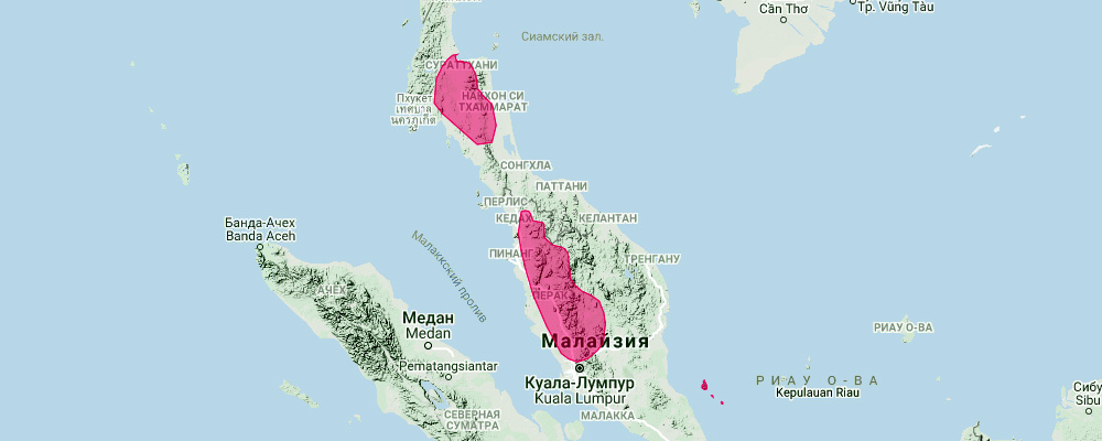Подковонос Робинсона (Rhinolophus robinsoni) Ареал обитания на карте