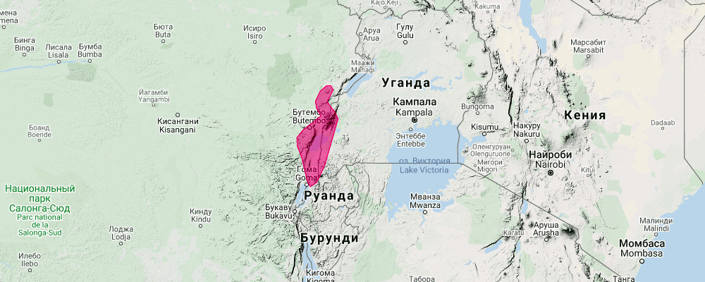 Ruwenzori Horseshoe Bat (Rhinolophus ruwenzorii) Ареал обитания на карте